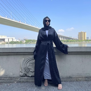 1948# New Women Clothes 7 Colors Fashion Feather <b>Print</b> Smooth Satin Loose Cardigan Women Open Abaya Kaftan <b>Islamic</b> Clothing - Product Image 3