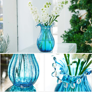Jarrón de Vidrio Europeo Simple con Boca Ondulada, Jarrón de Vidrio de Colores Soplado a Mano, Contenedor para Arreglos Florales de Escritorio - Product Image 4