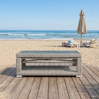 Table basse moderne OSMEN Laval à plateau relevable, plateau en verre, structure en aluminium, rotin, réglable en hauteur, mobilier d'extérieur