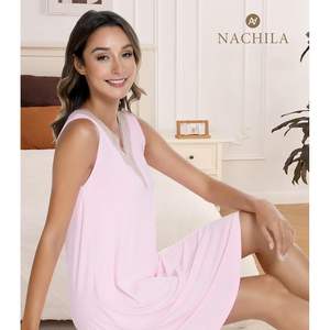 Camisón sin mangas personalizado para mujer, cuello en V, de viscosa de bambú, transpirable y cómodo. - Product Image 4