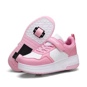 Pattini a rotelle a 2 ruote per bambini, scarpe da ginnastica alla moda per bambina con ruote retrattili, scarpe sportive da pattinaggio a doppio uso per bambini - Product Image 1