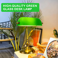 Lampe de bureau verte en verre teinté, style banquier, pour bureau, chambre, lecture et décoration