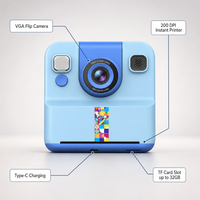 Appareil photo instantané pour enfants avec objectif rotatif, mini imprimante photo thermique, 200 DPI, écran IPS 2,4'', enregistrement photo et vidéo, à partir de 10 ans