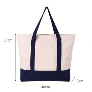 Custom Design Eco-Friendly Canvas <b>Tote</b> <b>Bag</b> with Pockets <b>Zipper</b> Closure Dual Handles for Ladies-Grocery & Travel Use - Product Image 3