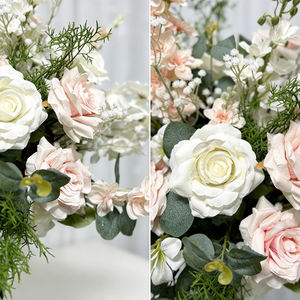 Centre de table floral réaliste en soie douce rose et blanc pur, imitation rose, pour décoration de mariage - Product Image 3