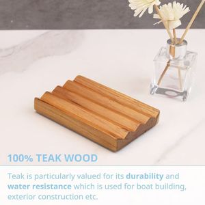 Porte-savon en bois rectangulaire auto-drainant pour rangement de salle de bain sur comptoir - Product Image 3