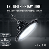 Projecteur UFO industriel 100W en aluminium IP65 150LM/W 5000K Dialux pour entrepôts et usines