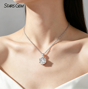 Starsgem 18K Solid Gold 6 Prong 1ct Round Cut Lab Diamond Solitaire Pendant <b>Necklace</b> 40+5cm Yellow White Gold <b>Necklace</b> For Women - Product Image 5