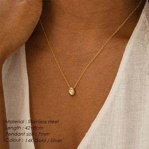 Acero inoxidable 14K oro PVD plateado geométrico 7MM circón lágrima gota collar titanio acero circón ovalado cuentas gargantilla collar - Product Image 5