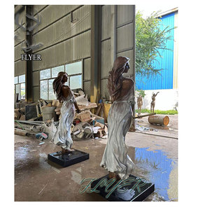 Moderna decoración de jardín al aire libre tamaño real ropa blanca aleteo música bronce bonita joven dama estatua bronce mujer escultura - Product Image 2