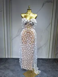 Femmes Sexy Élégant A-Line Dentelle Chiffon Longueur Sol O-Neck Party Wedding Celebrate Evening Gown Natural Waist Floral Backless - Product Image 1