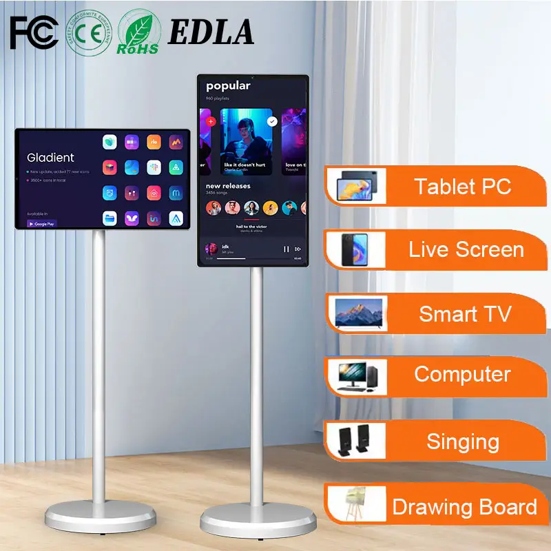 2024 Most popular 21.5 27 Inch HD Smart TV Touch Screen WIFI Lcd Monitors With Built-in Battery Moveable Stand Lcd Monitors