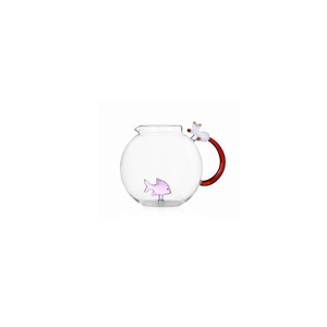Brocca a Forma di Pesce Rosa con Manico a Forma di Gatto Tabby Bianco Ichendorf Milano - Product Image 1