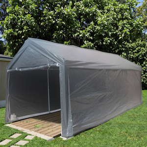 Structure en acier robuste, auvent de garage portable 3*6m, comprend des rideaux latéraux amovibles et une porte d'entrée - Product Image 4