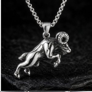 yunnique Stainless Steel Ram Pendant Necklace For Men <b>Animal</b> Shape Fashion Jewelry Gift - Product Image 4