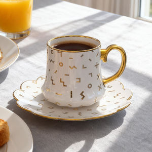 Tazza da Caffè in Ceramica Porcellana Bone China con Piattino, Design Esclusivo e Lussuoso, Personalizzabile, 90-350ml, Oro, per Cappuccino Pomeridiano - Product Image 2