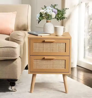 Table de chevet rustique en bois massif pour chambre à coucher, avec tiroirs en rotin, design moderne, garantie de 3 ans