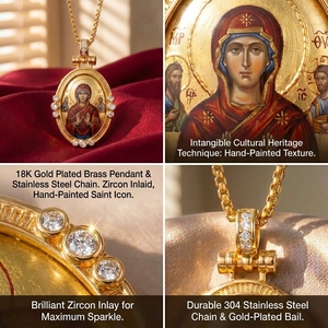 Collar con colgante de artesanía esmaltada de la Virgen María al por mayor, estilo bizantino, para artículos religiosos - Product Image 3