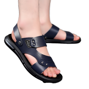 Sandales décontractées tendance pour hommes en cuir de vachette, respirantes, pour l'été, grandes tailles, avec massage des orteils, collection Printemps - Product Image 1
