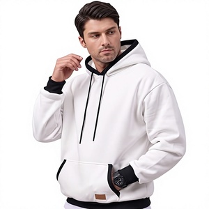 Sweat-shirt à capuche blanc pour homme, coupe classique, couleur unie, coton French Terry, décontracté, hiver, écologique, design avec poche imperméable - Product Image 3