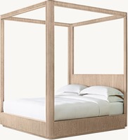 Lit double à baldaquin en bois de chêne de luxe, taille classique, dernier design, artisanal, haut de gamme, élégant et simple, pour chambre à coucher