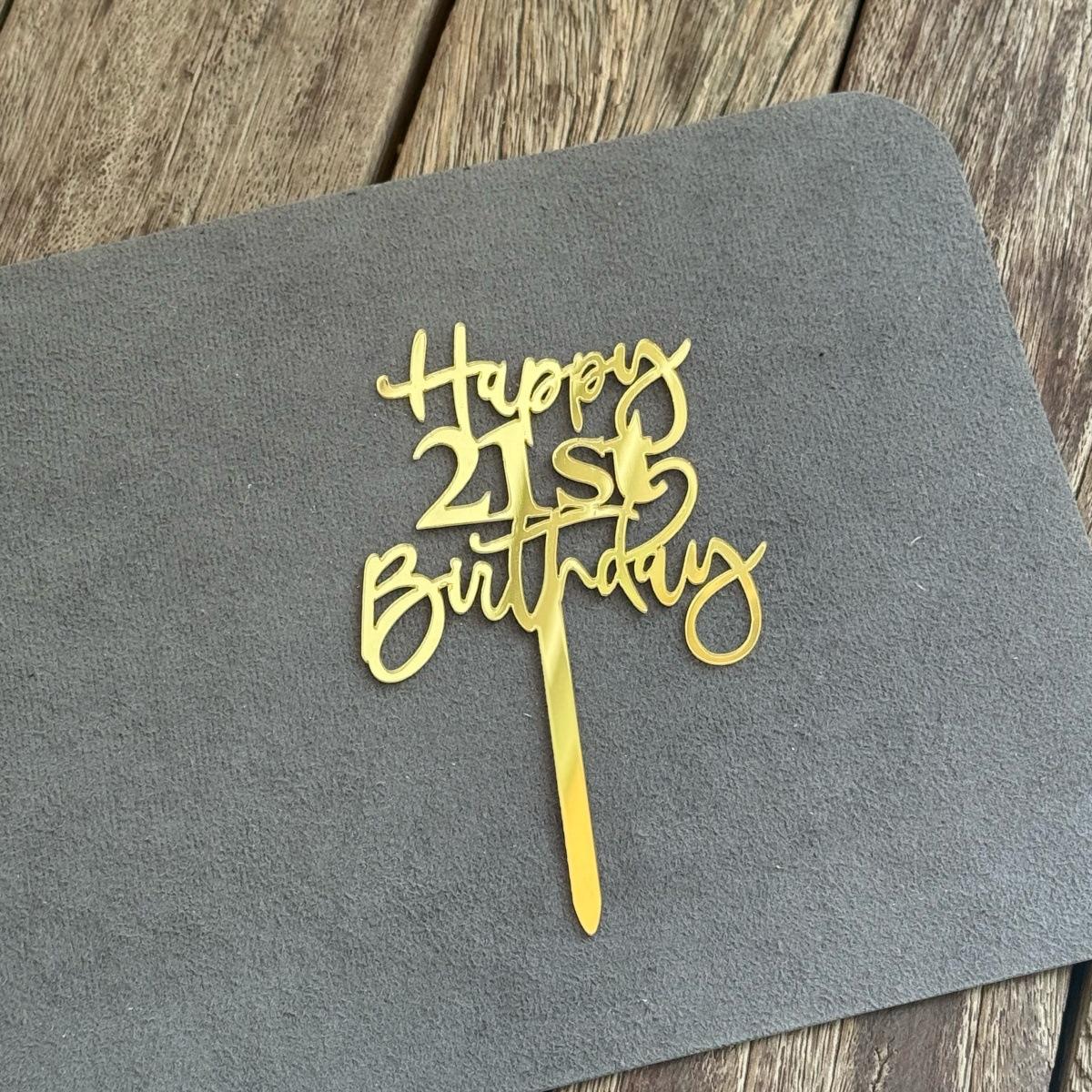 Decoración de pastel de feliz 21 cumpleaños en oro