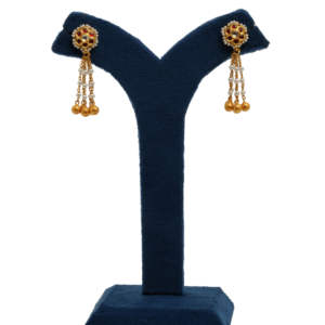 Pendientes de lujo de oro de 22 quilates para mujer Diseño floral tradicional con cuentas de oro colgantes - Product Image 2