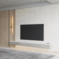 Meuble TV minimaliste sans poignées en marbre gris, pour salle de divertissement, en bouleau blanc beige