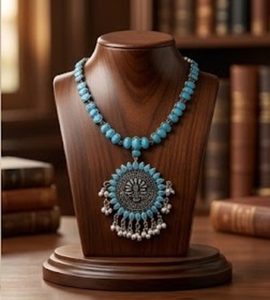 Collar de Piedras Oxidadas con Diseño de Rayos de Sol para Mujer, Joyería Étnica Tradicional, para Bodas, Compromisos, Festivales y Fiestas - Product Image 1