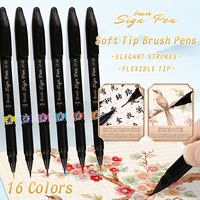 Ensemble de stylos pinceaux de calligraphie colorés, poils doux, qualité artistique, 16 couleurs, pinceaux de dessin à la main, ensemble de papeterie