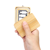 Câble de données USB en bambou avec logo doming époxy personnalisé Adaptateur OTG Ensemble de stockage de cartes de crédit Câble de transfert de données à charge rapide 60W 6 en 1