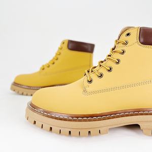 Botas de Alta Calidad para Hombre y Mujer, Botas de Senderismo de Media Caña, Botas de Trabajo de Seguridad con Punta de Acero y Cuero Genuino, Color Amarillo - Product Image 5