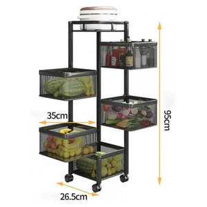 Wholesale Metal 2/3/4/5 Layer Rotating Utility <b>Trolley</b> Cart Kitchen Storage Rack Organizer With Wheels - Product Image 2