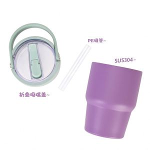 Custom 14oz Flip <b>Straw</b> Tumbler Stainless Steel Thermal Car Cup with Handle - Product Image 4