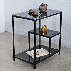 Mesa Auxiliar Metálica Minimalista Moderna de Dos Niveles con Tapa de Mármol, Chapa de Mármol MDF, Diseño Personalizable de 2 Niveles - Product Image 1