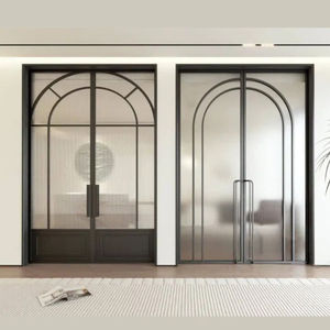 Porte battante intérieure en verre double de style français, prix d'usine ALUFRONT, couleur noir, gris, marron, porte de patio à battants avec <span class=keywords><strong>grille</strong></span> - Product Image 6