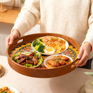 Wooden And Bamboo Round <b>Tray</b> <b>Large</b> Medium Small For Tea Fruit Serving Residential Use - Product Image 2