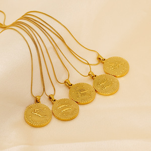 Pendentif PFT style vintage en acier inoxydable, <span class=keywords><strong>signe</strong></span> <span class=keywords><strong>du</strong></span> zodiaque, chaîne serpent plaquée or 18 carats, unisexe, cadeau de fête haut de gamme - Product Image 1