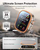 Film de protection d'écran en verre trempé résistant aux rayures avec cadre en alliage d'aluminium tactile pour Apple Watch Ultra 49 mm