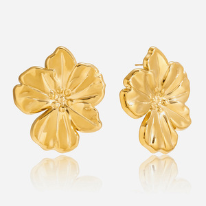 Pendientes de Flor con Cristales, Acero Inoxidable, Chapado en Oro, Joyería para Mujer, Accesorio de Moda - Product Image 1