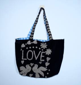 Elegant Black 100% Cotton Velvet Embroidery <b>Bag</b> Love & Birds Art Design Large Boho Shoulder Tote Unique <b>Gift</b> for Women - Product Image 3