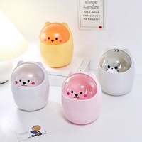 Poubelle de bureau ronde en plastique motif dessin animé Ours Chat avec couvercle à ouverture tactile pour la maison et le bureau