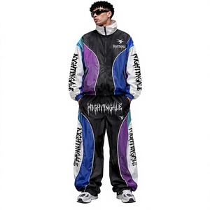 Boxy Waterproof Jacket and Pant Set Nylon <b>Wind</b> <b>Breaker</b> Jogging Track Suit Multi Color Panel Windbreaker Tracksuit for Men - Product Image 1