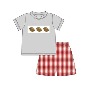 Camisetas de dibujos animados con logotipo personalizado para niños, pantalones cortos con rejilla amarilla y blanca, Boutique