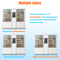 Distributeur automatique combiné avec écran tactile et options de paiement multiples, construction métallique, capacité de 400 à 1200 unités pour aliments et boissons