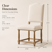 Chaise de salle à manger rembourrée de style Empire français moderne avec dossier en camelback, dossier encastré, garniture cloutée et pieds en bois tourné pour salles à manger domestiques