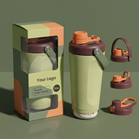 Bouteille de shaker fitness 20 oz avec compartiment de rangement pour poudre amovible, poignée de transport, anti-fuite, logo personnalisé, bouteille de sport