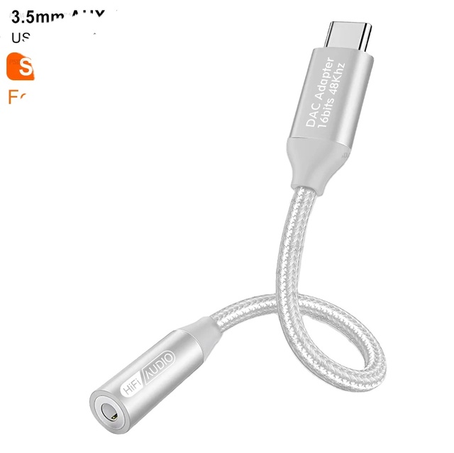For USB-C 3.5mm Audio Adapter Metal Case HiFi DAC Cable for Computer & iPhone 15 Pro Max