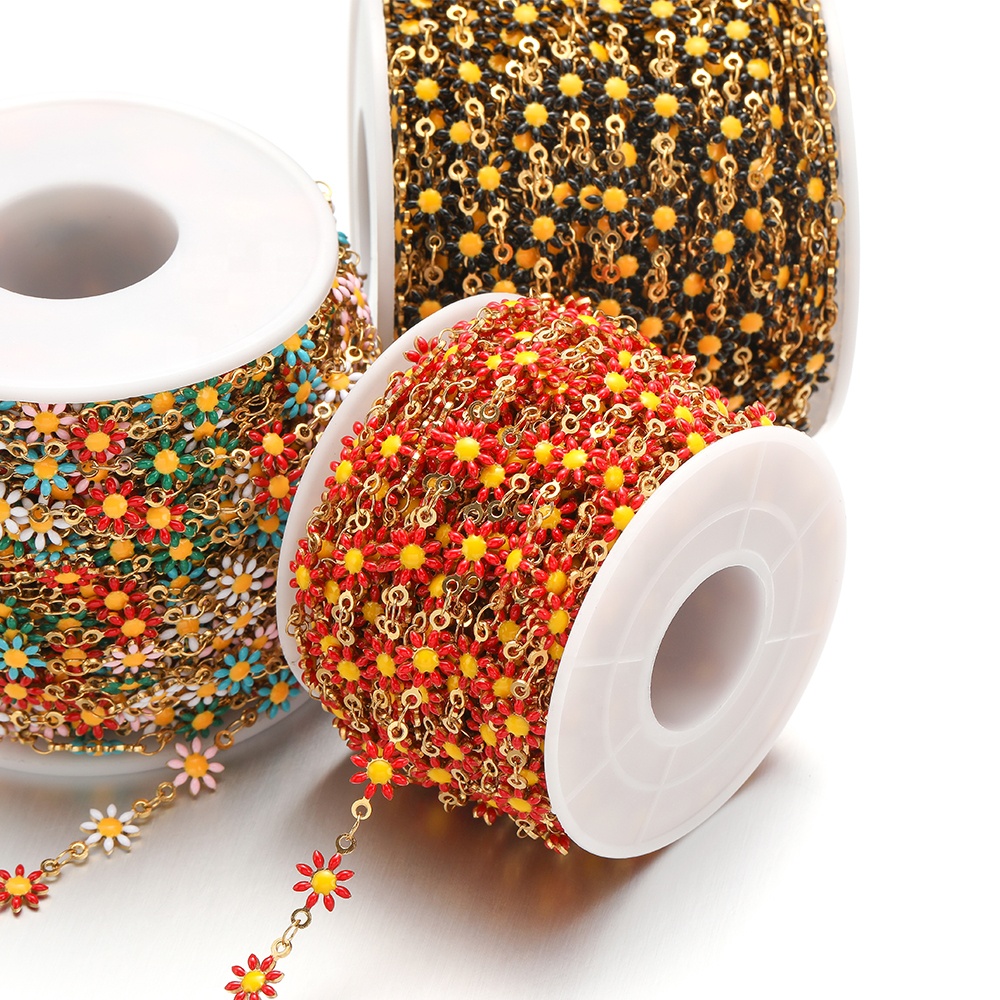 Enamel Flower Daisy Chains DIY Jewelry Supplies Handmade Accessories Necklace Bracelets Making Crafts