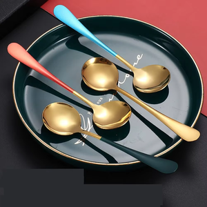 Fancy Decorating Colorful pink Wedding <b>Dinner</b> Titanium Copper Metal Gold Serving Soup Spoon <b>Set</b> Dessert - Product Image 2